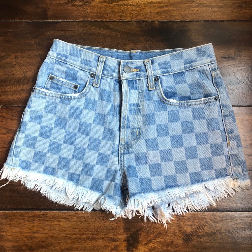 LF Checkerboard denim shorts